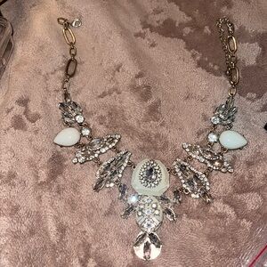White & gold statement stone necklace